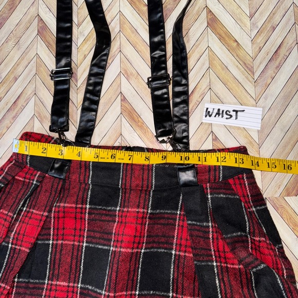 Punk Rave Red Black Plaid‎ Suspender Mini Skirt S Emo Retro Flannel Goth Punk - Picture 6 of 9